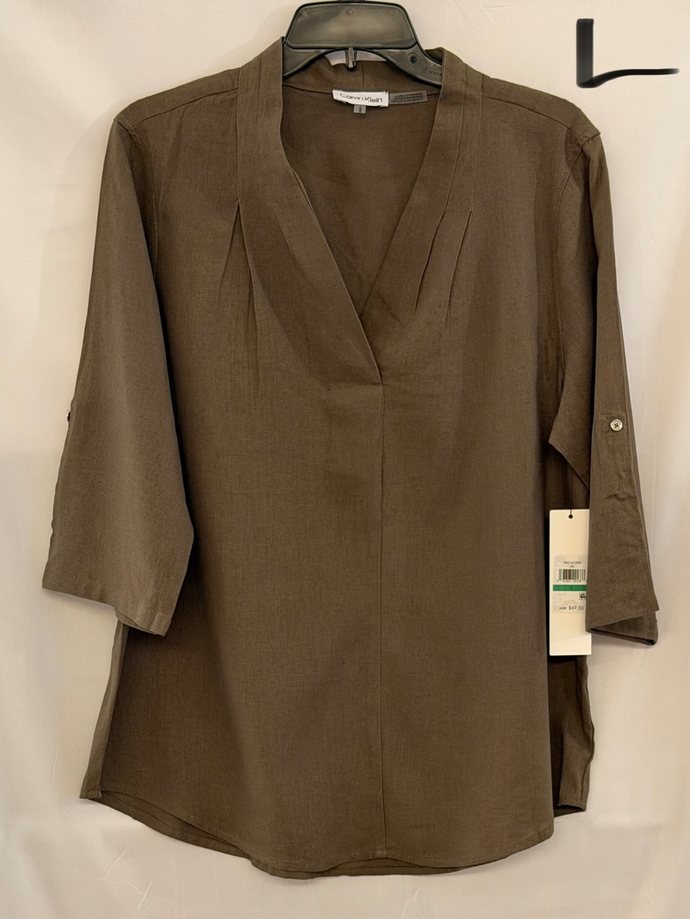 Calvin Klein Brown V-Neck Roll-Tab Tunic